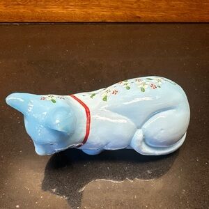 Mosser Glass Blue Milk Hand Painted Reclining Cat